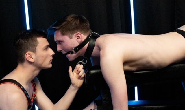 Roped Lads - Cuffed twunk examined at both completes by dominator’s man-meat