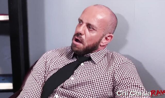 Smooth-Smoothly-Shaven muscle father Matt Stevens barebacked by strung up Kyle Hart