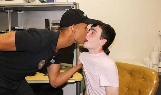 Youthfull Perps - Dominative Latino Officer Puts Youthful Thief On His Knees And Makes Him Gagg On His Man-Meat