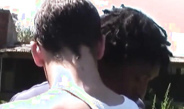 Youthful European Faggots Nailing Ebony Bone in Outdoor Three way