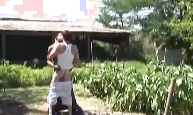 Youthful European Faggots Nailing Ebony Bone in Outdoor Three way