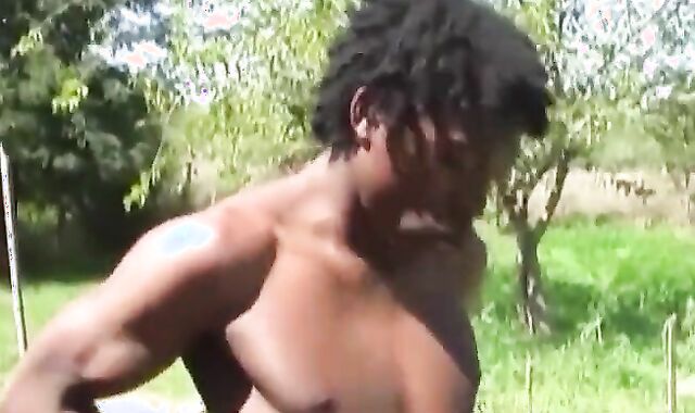 Youthful European Faggots Nailing Ebony Bone in Outdoor Three way