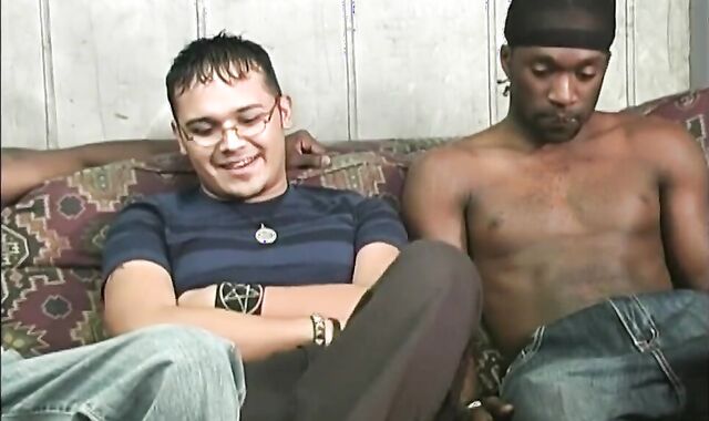 Suspended Ebony Sharing a Nasty Milky Boy