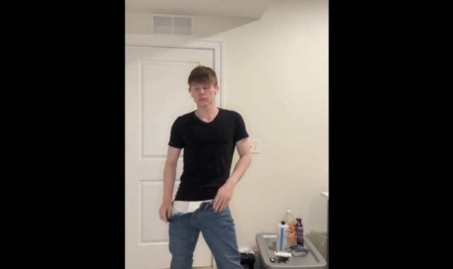 Draped Ash-blonde Youngster Undresses Down To Tighty Whities And Displays Enormous Spunk-pump