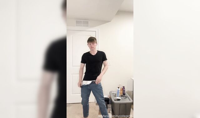 Draped Ash-blonde Youngster Undresses Down To Tighty Whities And Displays Enormous Spunk-pump