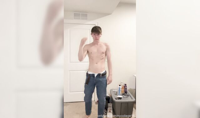 Draped Ash-blonde Youngster Undresses Down To Tighty Whities And Displays Enormous Spunk-pump