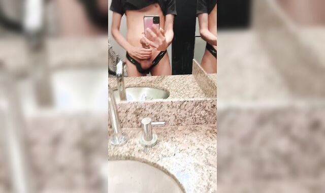 Stroking in a public douche! I expect they don't find me!