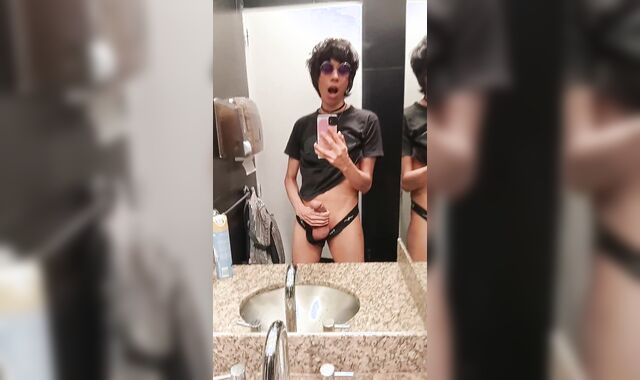 Stroking in a public douche! I expect they don't find me!