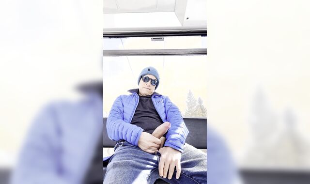 Jacking Off my Uncircumcised Sausage on a Ski Gondola