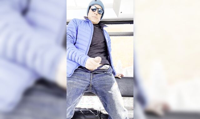 Jacking Off my Uncircumcised Sausage on a Ski Gondola