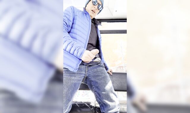 Jacking Off my Uncircumcised Sausage on a Ski Gondola