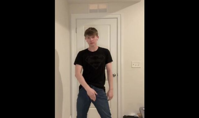 Strung up Light-haired School Jock Undresses in front of Camera