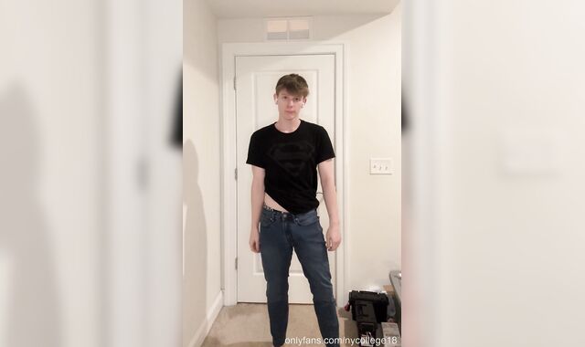 Strung up Light-haired School Jock Undresses in front of Camera