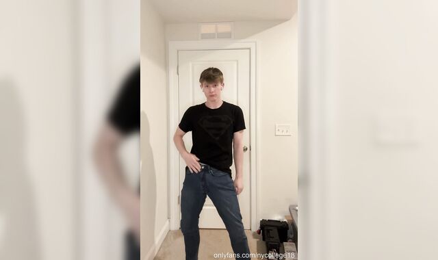 Strung up Light-haired School Jock Undresses in front of Camera