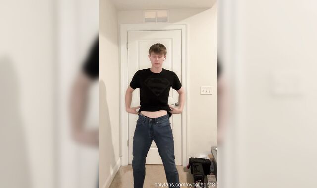 Strung up Light-haired School Jock Undresses in front of Camera