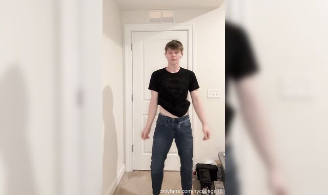 Strung up Light-haired School Jock Undresses in front of Camera