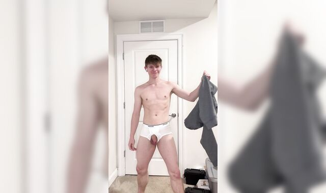 Draped Youngster Unsheathes Humungous Man-meat Under Gray Sweatpants