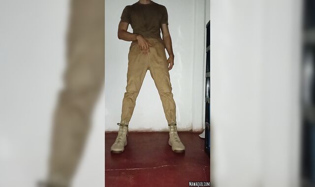 Torn military fellow takes off nude and pops stiff