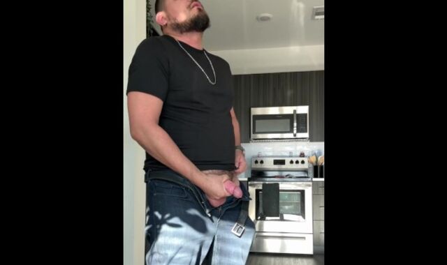 Tugging my immense Brazilian stiffy after work.