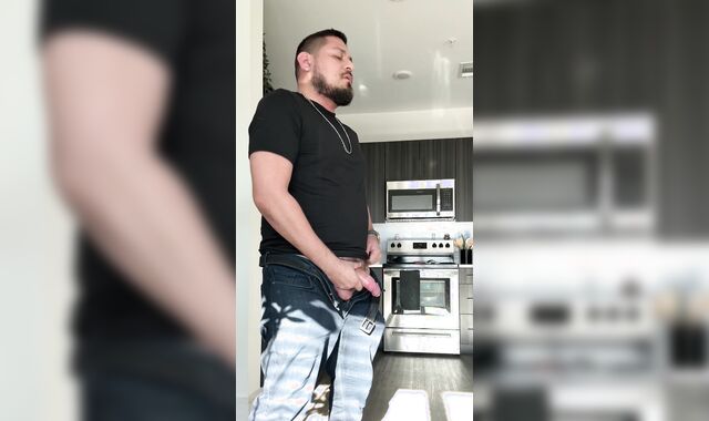 Tugging my immense Brazilian stiffy after work.