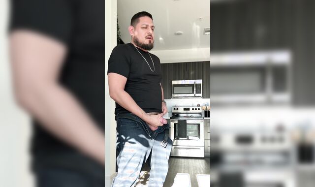 Tugging my immense Brazilian stiffy after work.