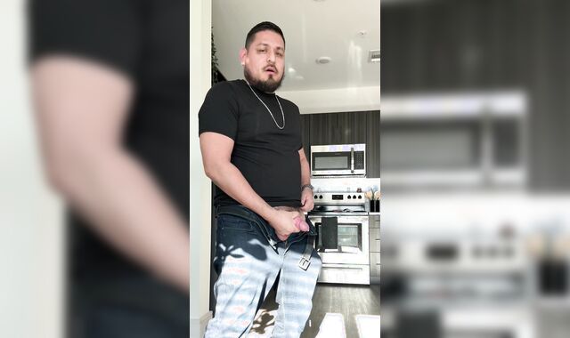 Tugging my immense Brazilian stiffy after work.