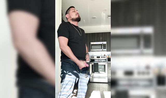 Tugging my immense Brazilian stiffy after work.