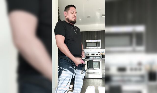 Tugging my immense Brazilian stiffy after work.