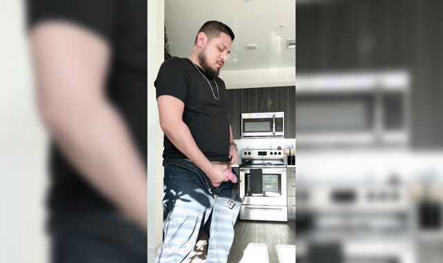 Tugging my immense Brazilian stiffy after work.