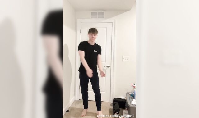 Dangled platinum-blonde lad claps forearms and loses clothes