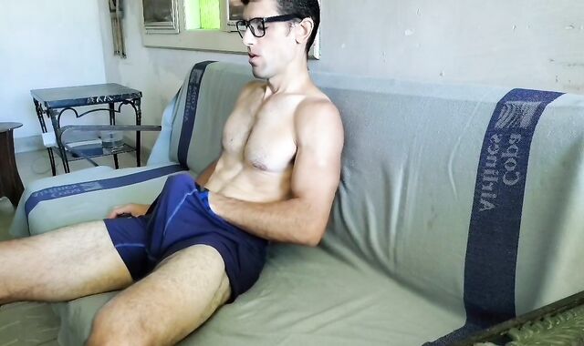 Nerdy Klaus Joe peels off and jacks his rock hard penis