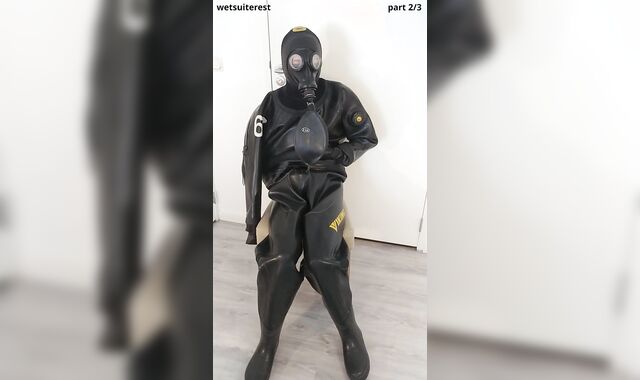 Breath have fun in strong condom Viking drysuit dry diving suit, spandex gasmask, neoprene spandex hood
