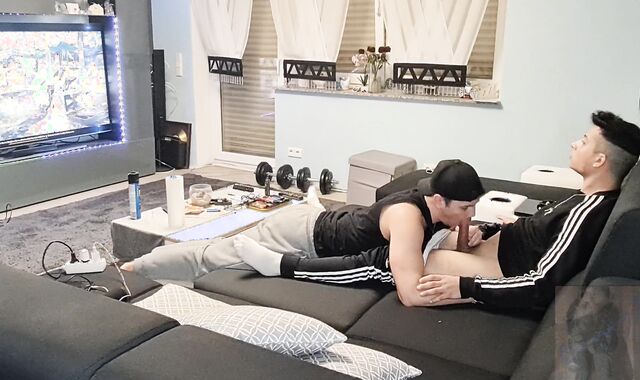 My man astonished me with a adorable deep throat while I was gaming and I shot my jism in his throat