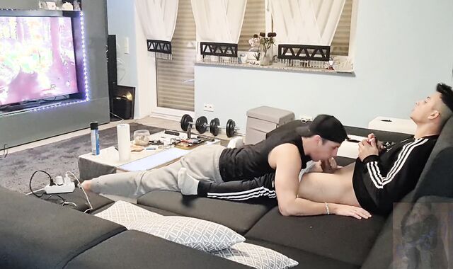 My man astonished me with a adorable deep throat while I was gaming and I shot my jism in his throat