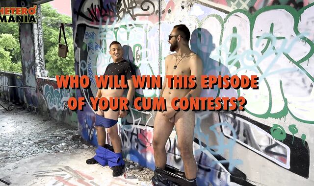 JIZZ CHALLENGE nine - WHO BLOWS A LOAD MORE? Luca with curved spear + large spear Karim battle it out