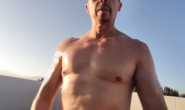 Horney after exercise, masturbate in parking pile of gym (rainbow in background at two:35)