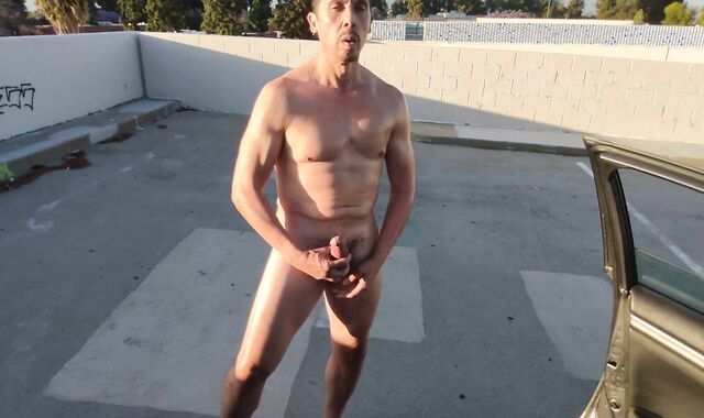 Horney after exercise, masturbate in parking pile of gym (rainbow in background at two:35)