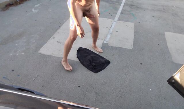 Horney after exercise, masturbate in parking pile of gym (rainbow in background at two:35)