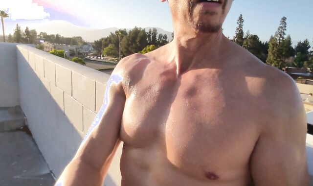 Horney after exercise, masturbate in parking pile of gym (rainbow in background at two:35)