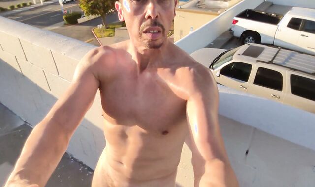 Horney after exercise, masturbate in parking pile of gym (rainbow in background at two:35)