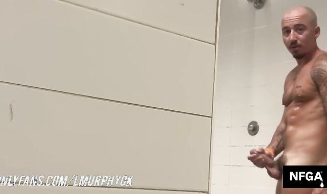 Soccer player strokes in public showers, gets rock-hard, and boinks me rock hard