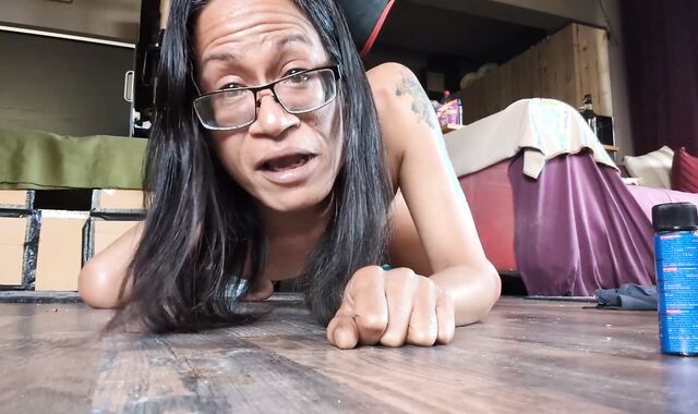 tugging my will-less fuck-stick with my mutt ass-plug in