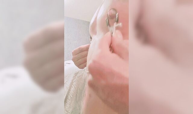 flawless femboy twunk in g-string clipping pumping nips firm, marvelous nasty sissy solo domination & submission