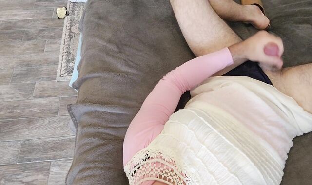 Milking knob in milky sundress and underpants