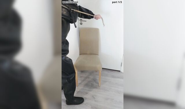 Putting on powerful protection Viking drysuit, gasmask, spandex mask and rubber