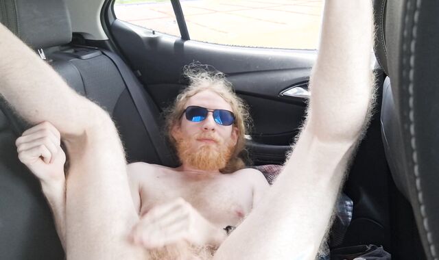 Perspiring ginger in camper is too steamy for his clothes and jerks off nude