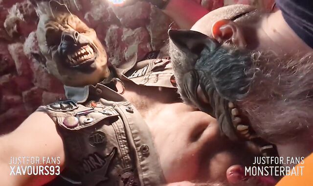 Gnoll Were Hyena Dude pokes mouths in glory crevice 2 dudes share his monster fuck-stick.