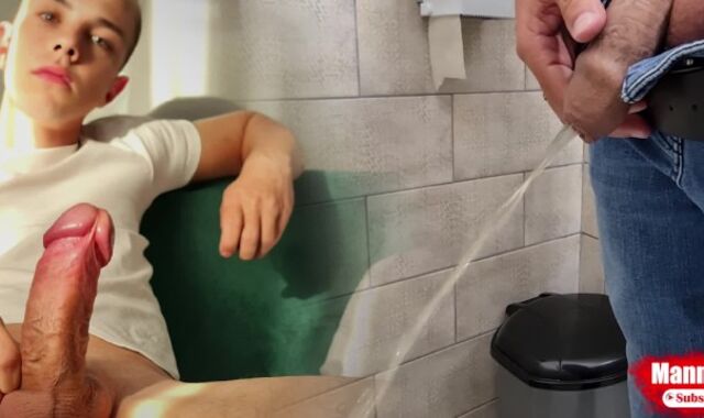 The boy takes a selfie as plentifully lengthy peeing in the restroom