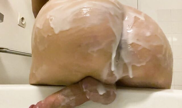 Femboy stretches coconut milk on his ass