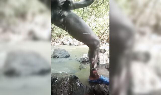 Jacking humungous dark-hued man-meat outdoors part two